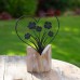 Wire Heart with Flower in Wood Stand, 23cm