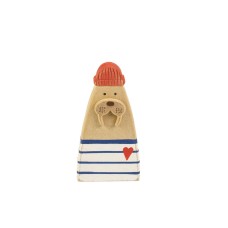 Wooden Walrus with Hat, Stripes, 12cm