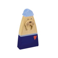 Wooden Walrus with Hat, blue, 12cm