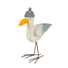 Wooden Seagull with Bobble Hat, 17cm
