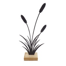 Metal Bulrushes on Wooden Plinth, 23cm