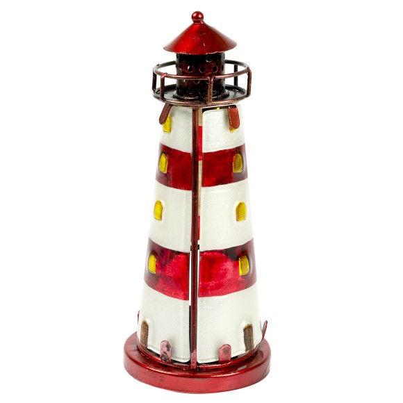 Stained Glass Lighthouse, red, 18cm