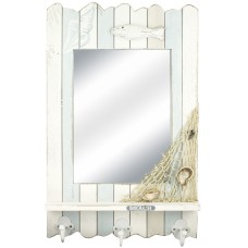 Mirror with 3 Hooks and Shelf, 53cm