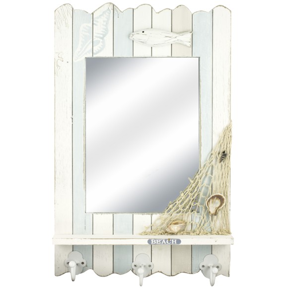 Mirror with 3 Hooks and Shelf, 53cm