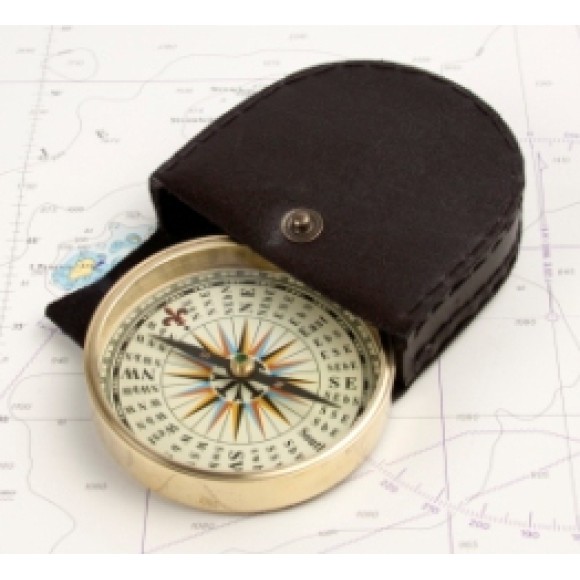 Brass Compass in Leather Pouch