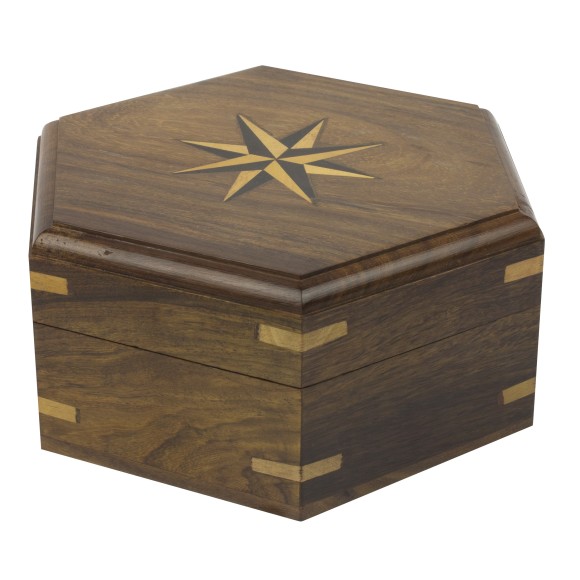 Hexagonal Wooden Box, 14cm