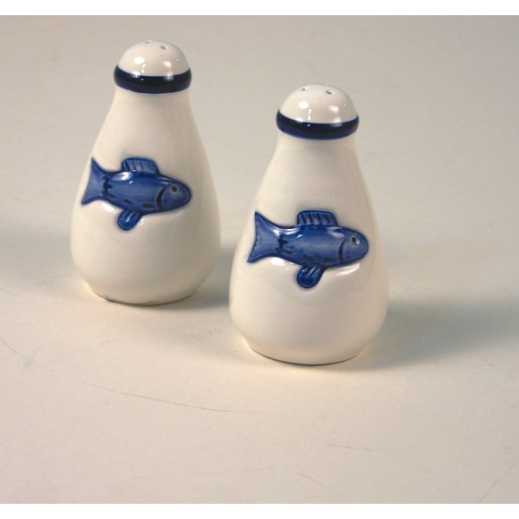 Fish Salt & Pepper Pots, white/navy, 9cm