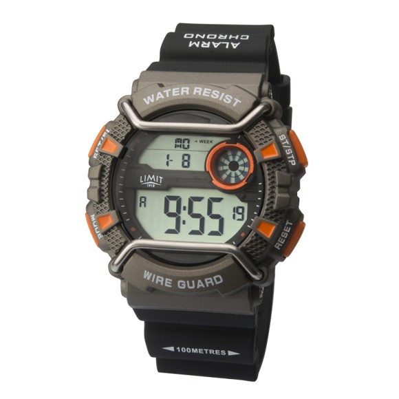 Limit Wire Guard Digital Watch, black/orange