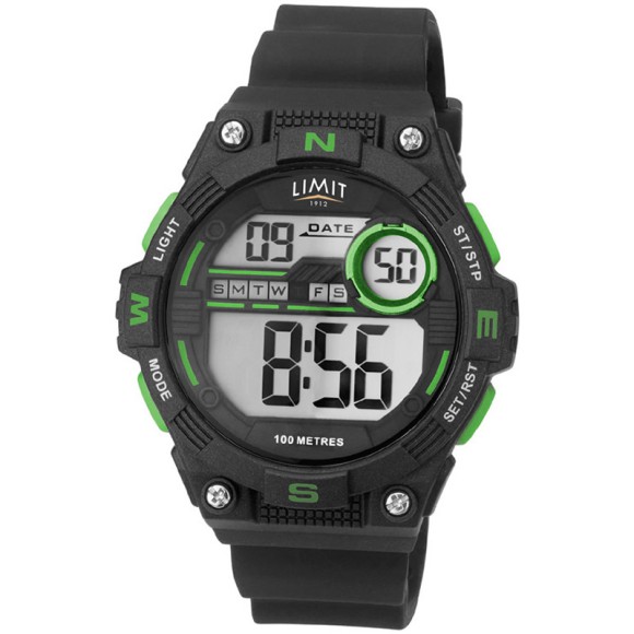 Limit Digital Countdown Watch, black/lime