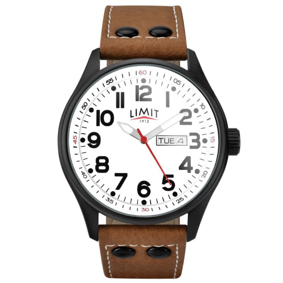 Limit White Dial Pilot Watch, Brown Strap