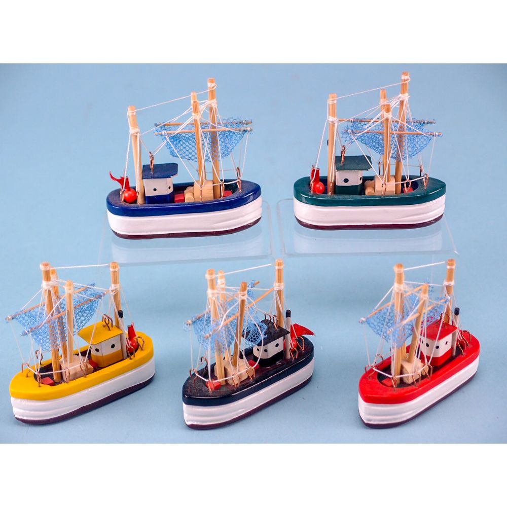 Fishing Boat, Miniature, 7x7cm, 5 assorted available to retailers at  wholesale prices from nautical gift supplier Nauticalia